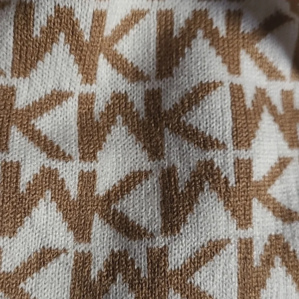 Michael Kors Bordered MK Logo Print Muffler Scarf, Camel/Cream - Picture 3 of 5